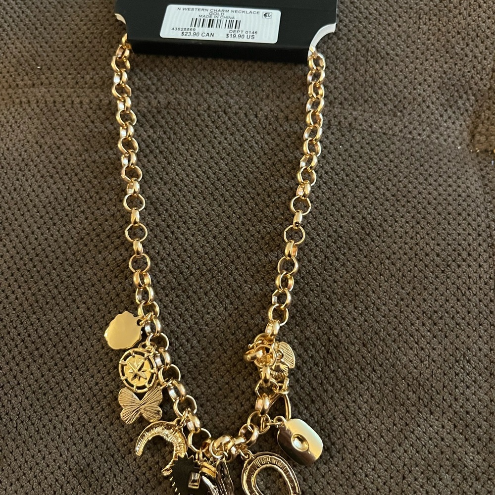 Torrid Country Western Blue and Gold Charm Necklace - Picture 3 of 4